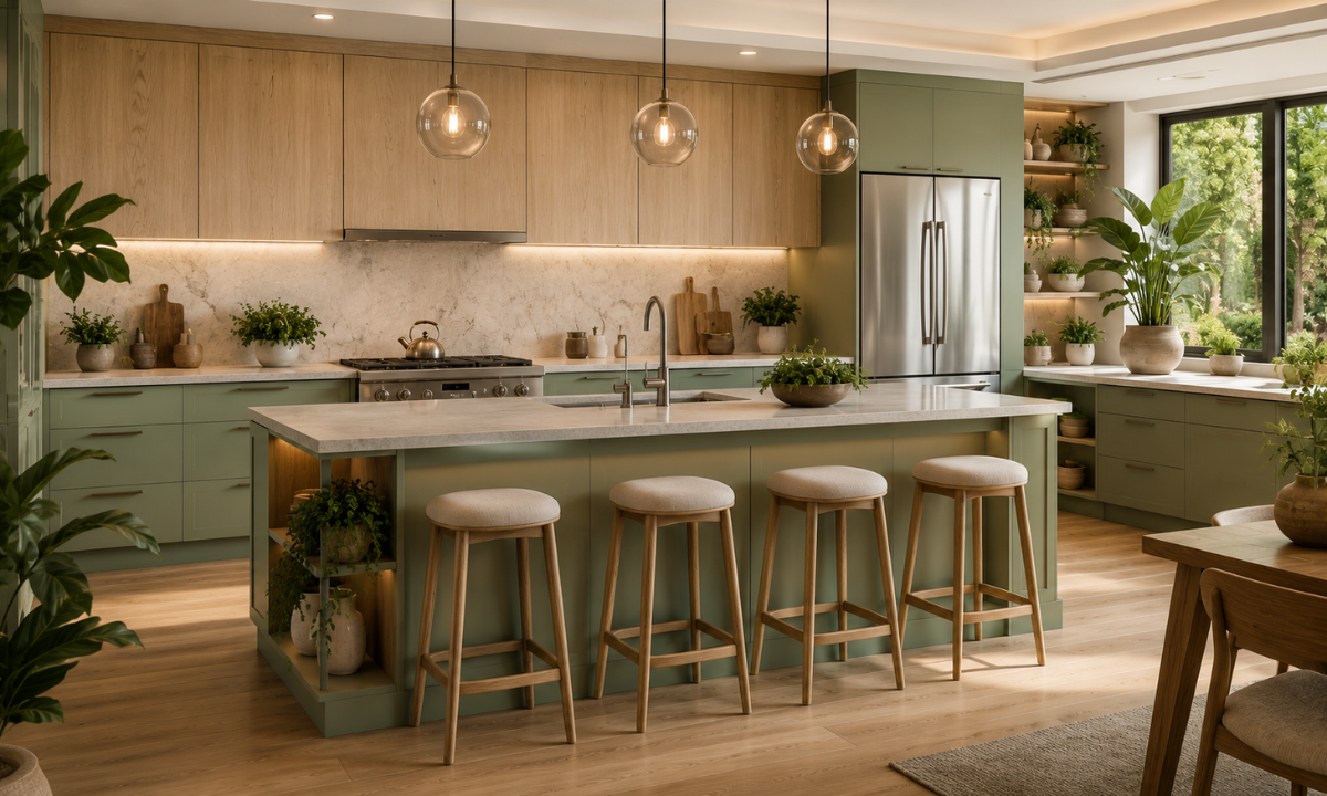 Sage Green & Light Oak Kitchen