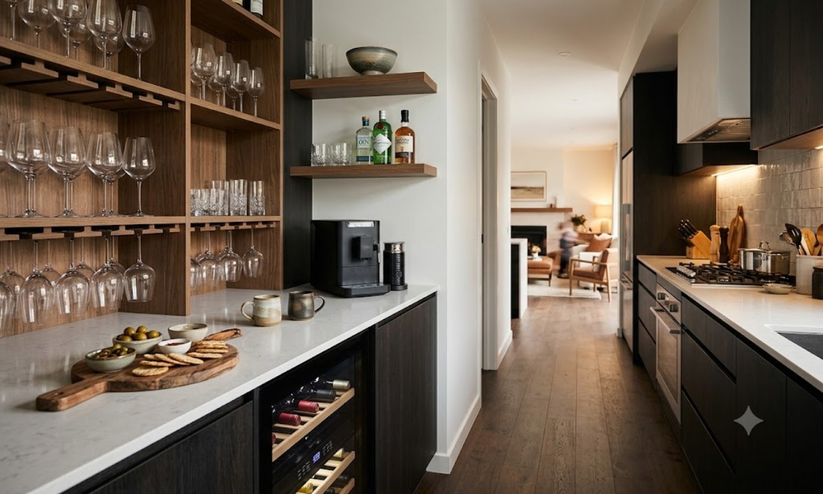 Asymmetric Galley with Dry Bar