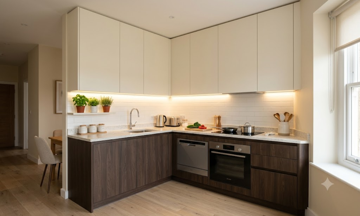 Dual-Tone L-Shaped Micro-Kitchens
