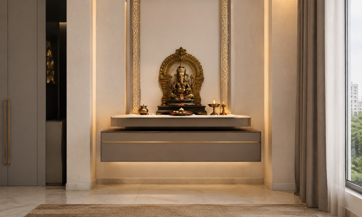 Floating Drawer Units with Brass Accents