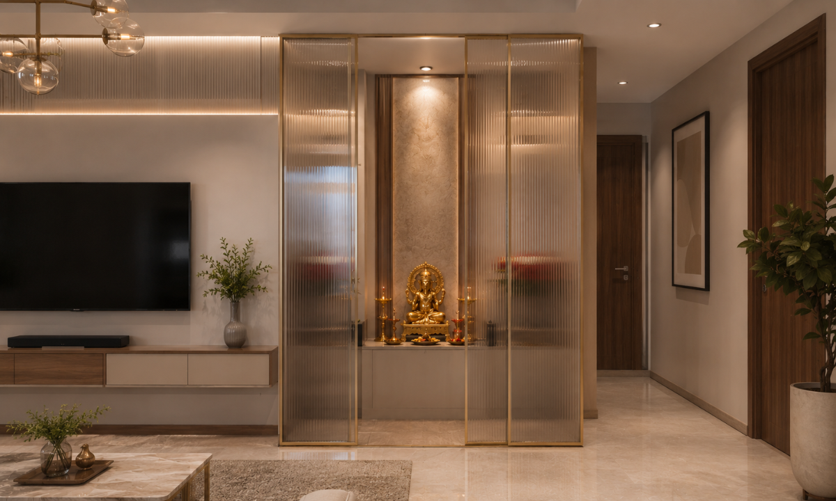 Fluted Glass Partition Mandirs
