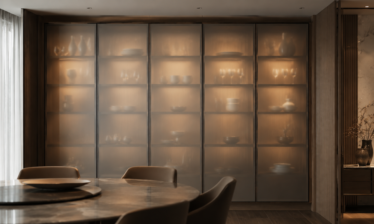 Semi-Opaque Frosted Glass Vitrines