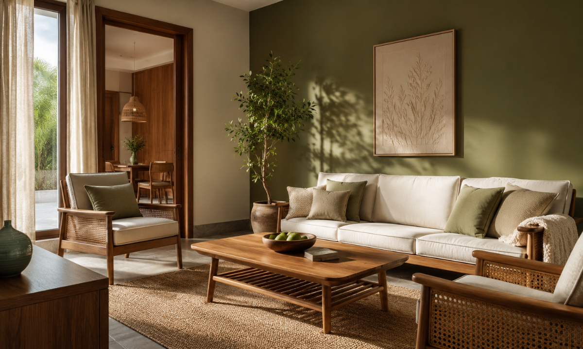 Olive Green & Natural Teak Wood