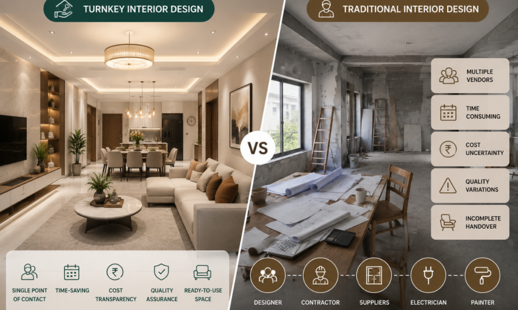 comparison of turnkey interior vs Traditional designers 