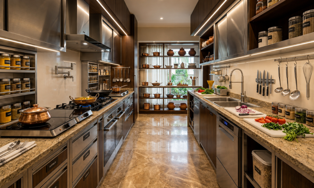 Parallel galley kitchen for efficient cooking